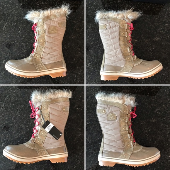 New Sorel Tofino II Boot, Khaki Waterproof Winter Boots, Gold Faux Fur Glam Boot - Picture 7 of 16